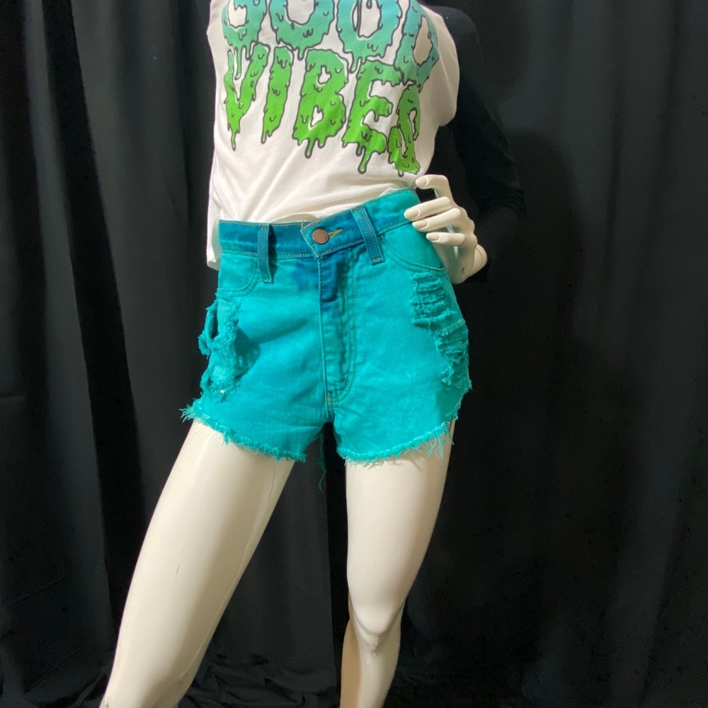 Distressed denim shorts